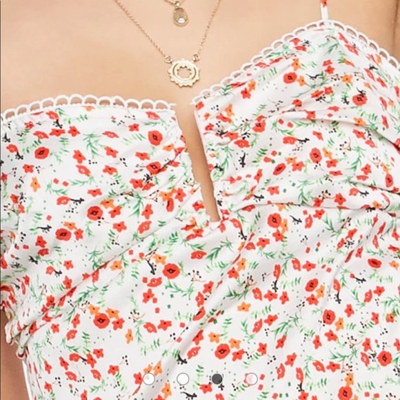 Skylar Rose U-Bar Floral MIDI Slit Dress Large White Pink, calf Length NWOT - Picture 5 of 15